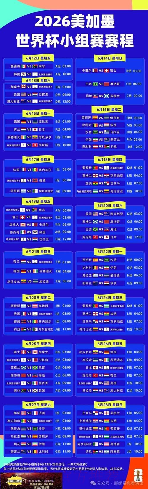 2026世界杯每日赛程一览观看指南免费观看